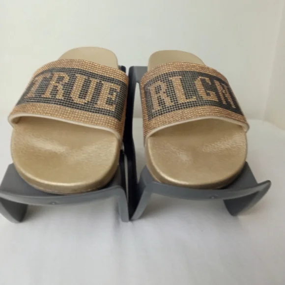 True Religion Gold And Black Blinging Jasmin Slides US 9 - Picture 14 of 16